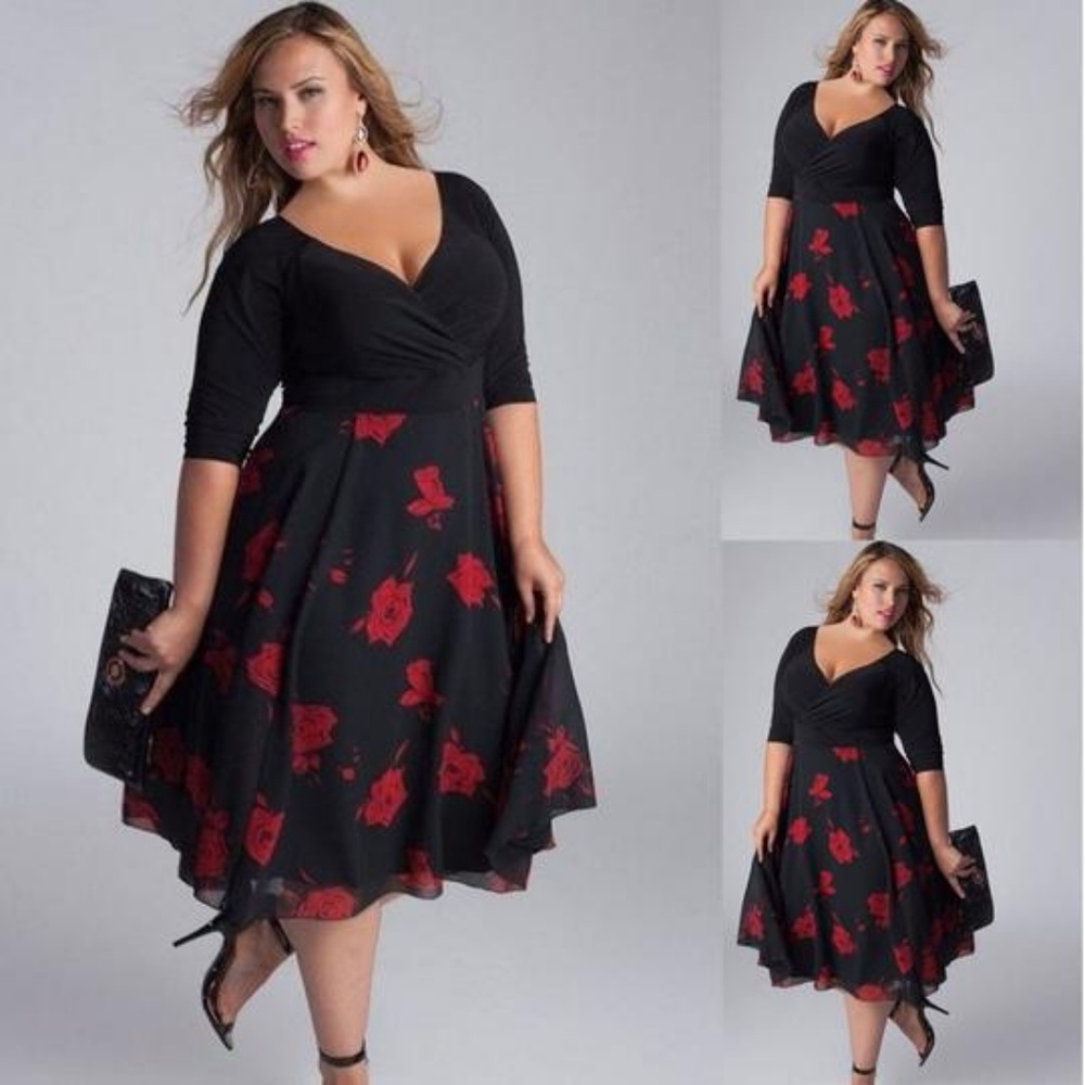 Women Plus Size Sexy V-Neck Floral Maxi Evening Pa